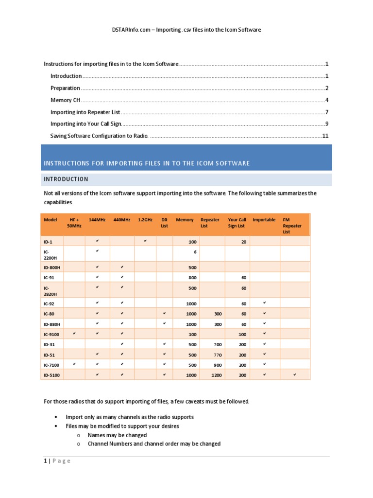 Importing CSV Files into Icom Software | PDF | Software | Electronics