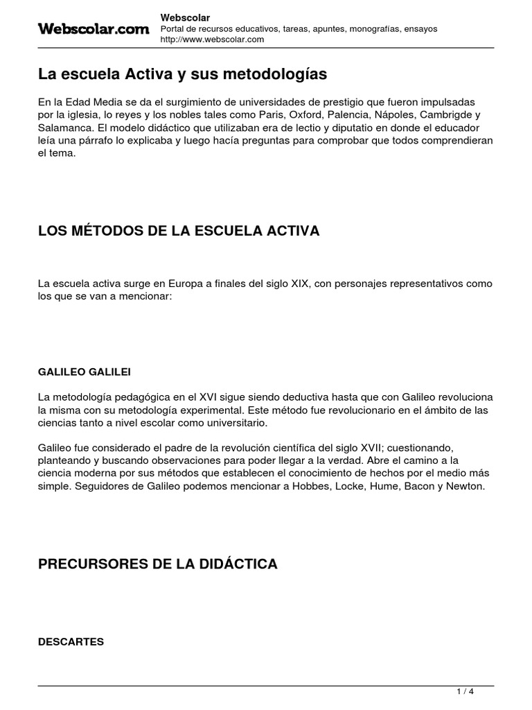 La Escuela Activa y Sus Metodologias PDF | PDF | John Dewey | Science