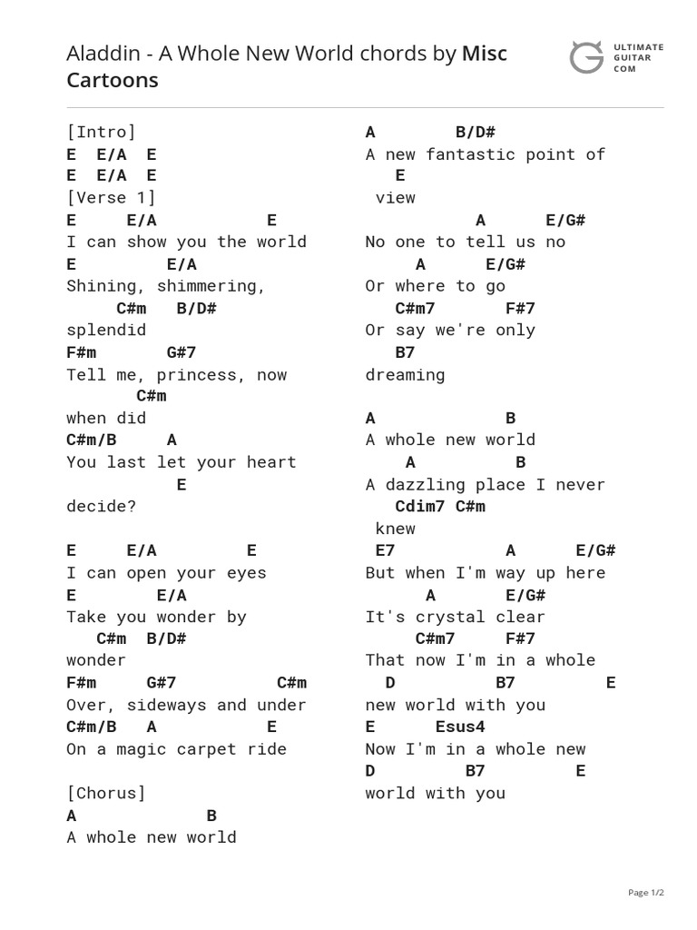 A Whole New World Chords Pdf Song Structure Songs