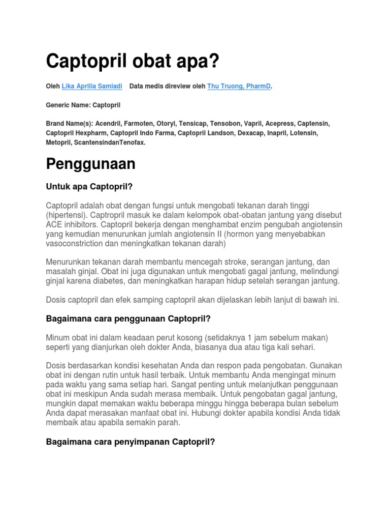 Captopril Obat Apa