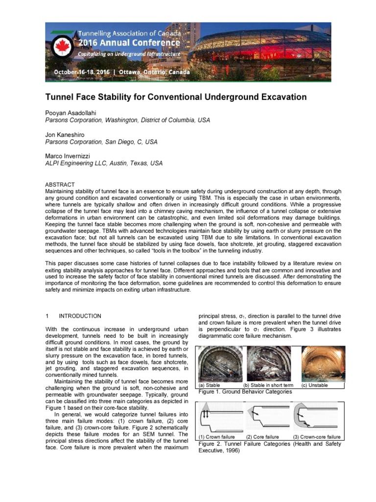 Tunnel Face Stability in Urban Excavation | PDF | Tunnel | Stress ...