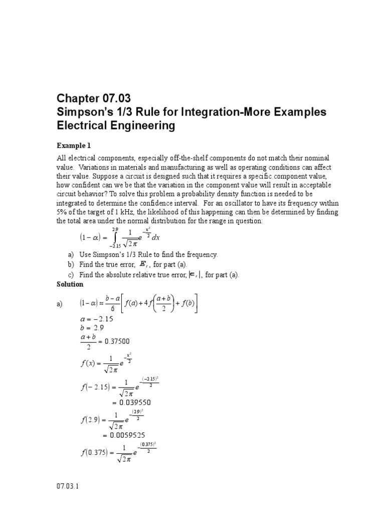 Simpson's 1/3 Rule For Integration-More Examples Electrical Engineering ...
