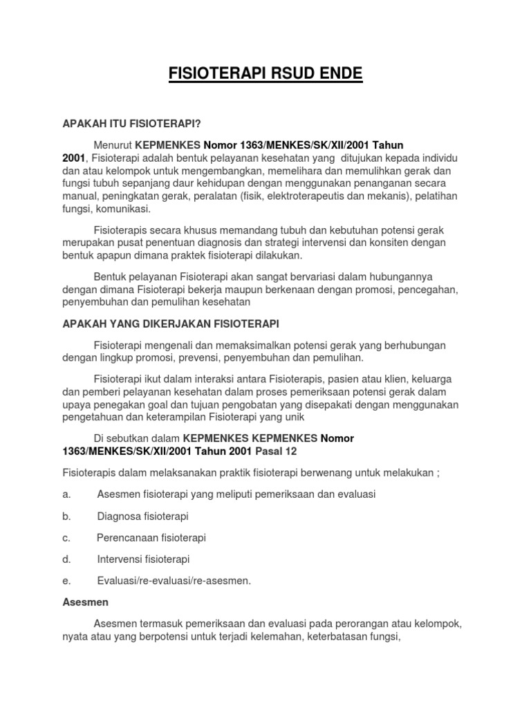 Fisioterapi RSUD Ende: Layanan dan Prosedur | PDF