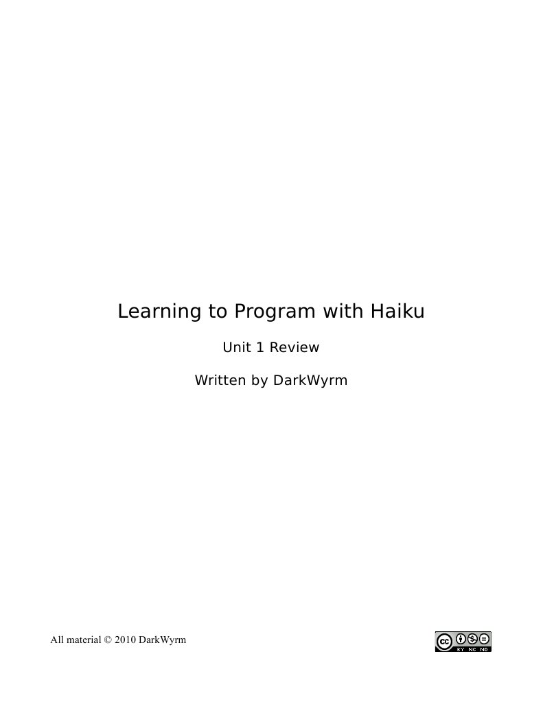 Learning To Program With Haiku Unit 1 Review | PDF