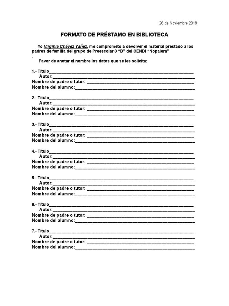 Formato de Préstamo en Biblioteca | PDF | Ajedrez | Juegos y actividades