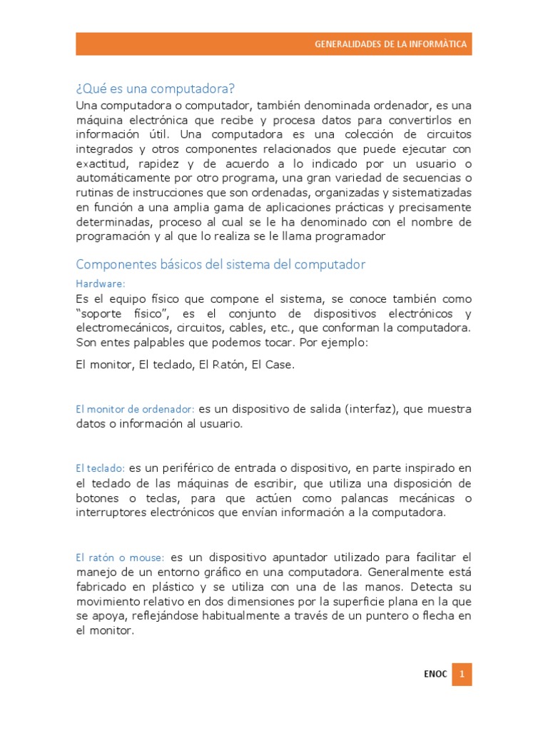 Componentes Básicos del Computador | PDF | Hardware de la computadora ...