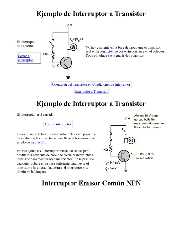 Transistor Como Interruptor PDF PDF Transistor de unión bipolar