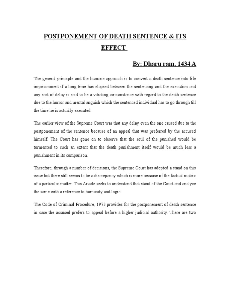 Postponement of Death Sentence & Its Effect PDF Supreme Courts
