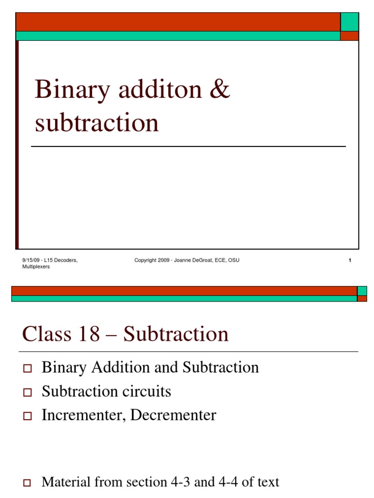 Lect 18 - Binary Addition and Subtraction | PDF | Subtraction | Areas ...