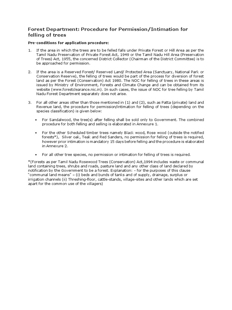 Forest Dept Procedure Guide for Tree Felling Permission | PDF | Lumber ...