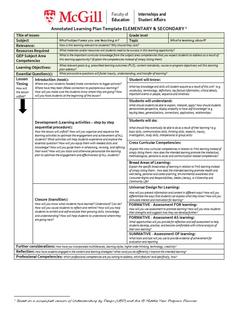 Annotated Lesson Plan Template | PDF | Educational Assessment | Learning