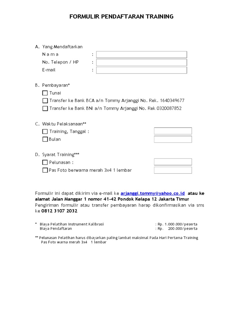 Formulir Pendaftaran Training Kalibrasi | PDF