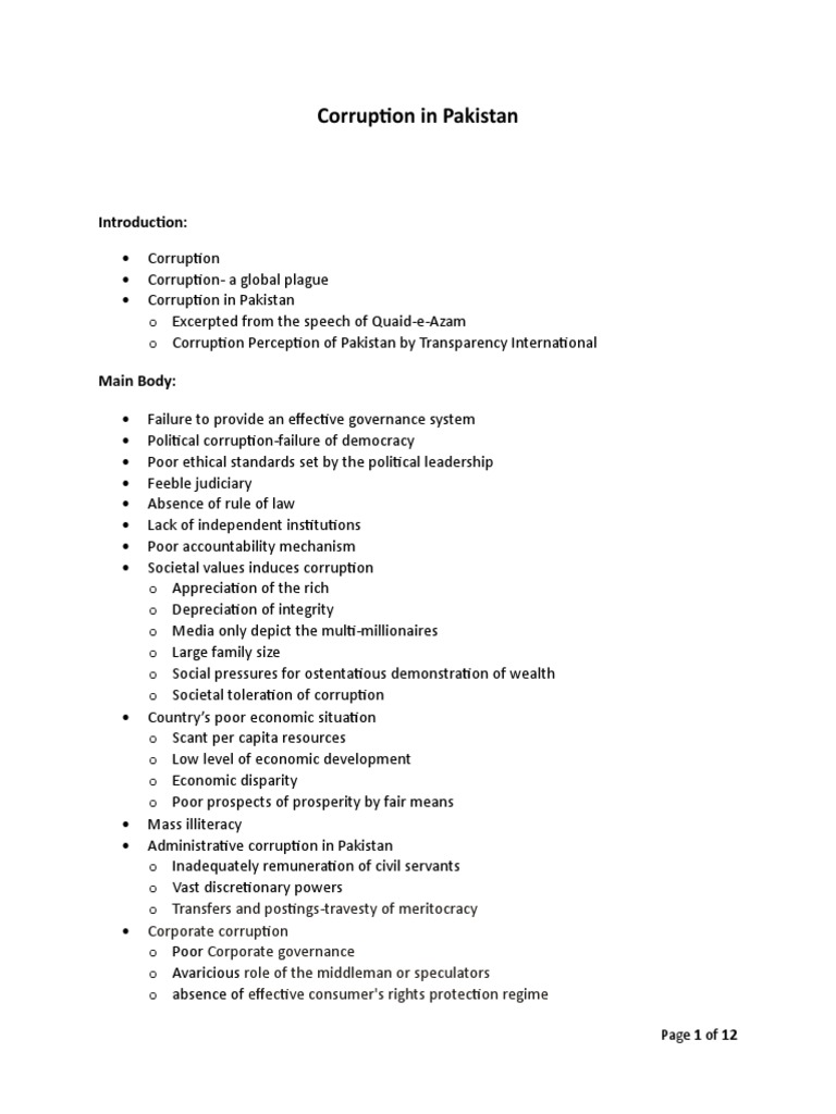Corruption Crisis in Pakistan: Causes & Impact | PDF | Political ...