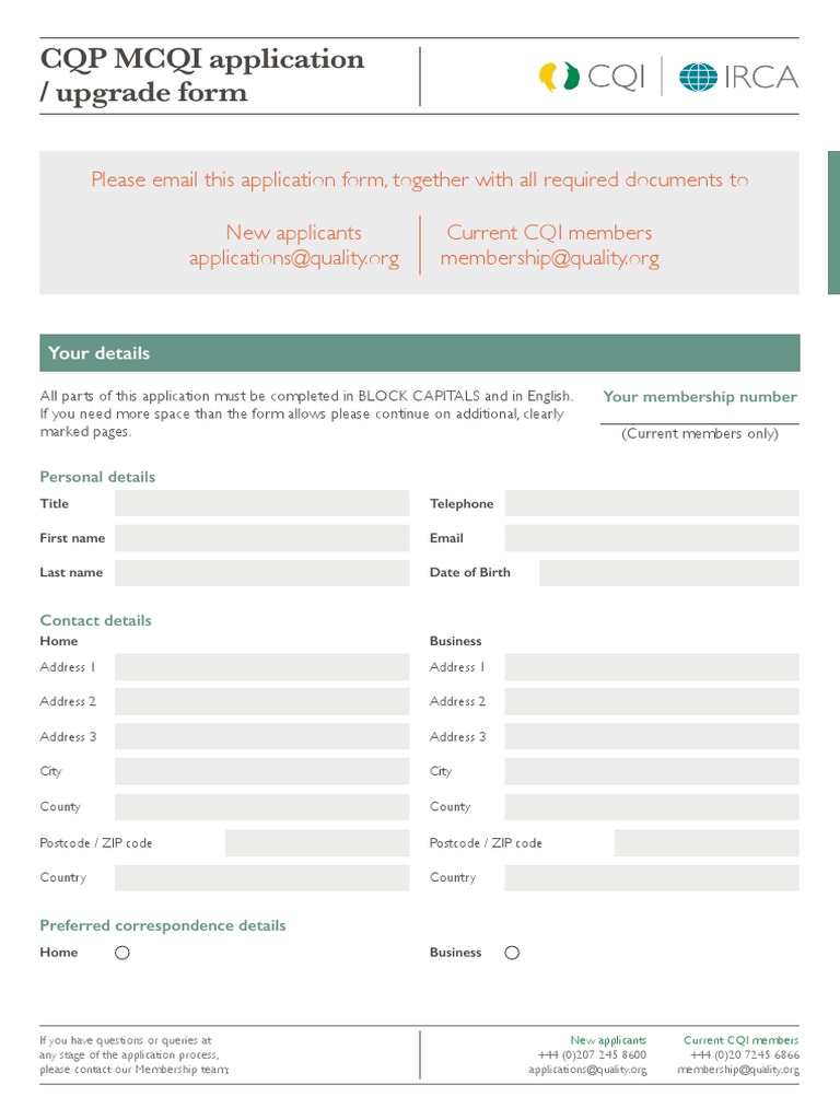 CQP MCQI Application Form | PDF | Supply Chain | Internal Control