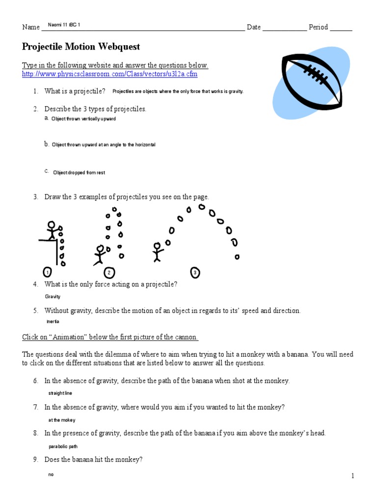 Cp Projectile Motion Webquest Pdf Acceleration Mass
