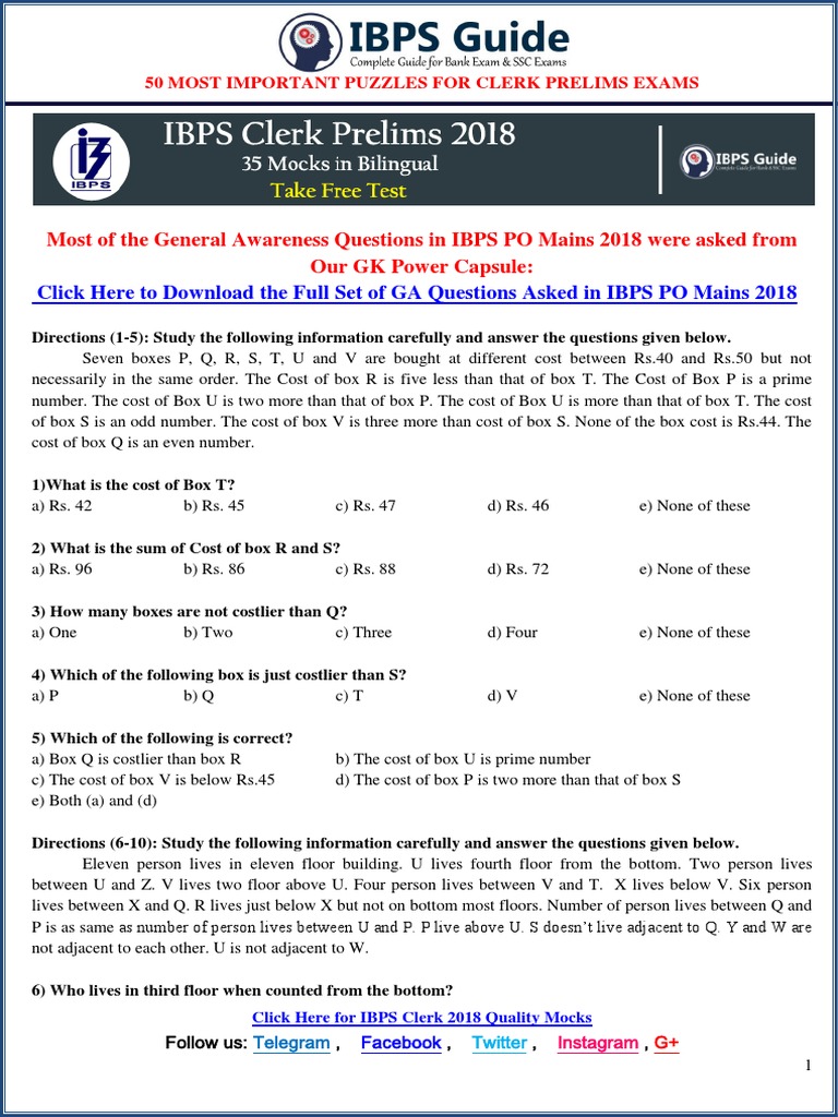 Essential Puzzles for IBPS Clerk Prelims | PDF