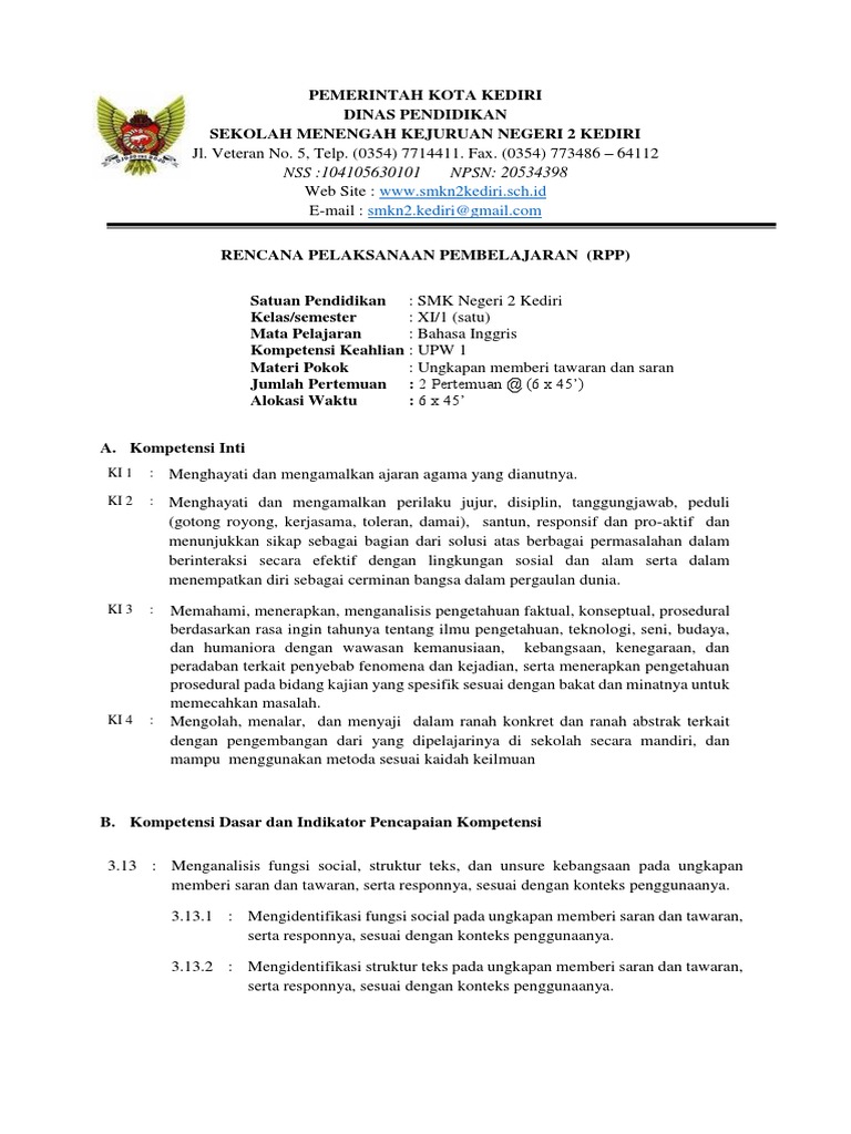 Rpp Suggestion And Offer K13