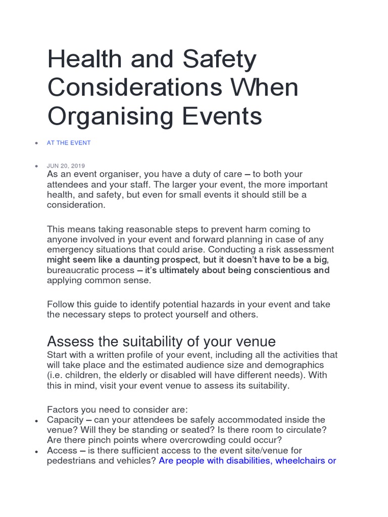 HSE Health and Safety Considerations When Organising Events PDF
