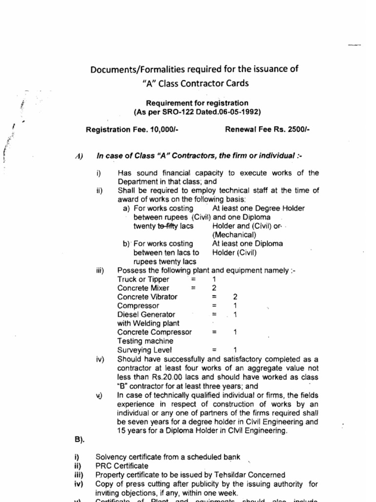 Documents Formalities Required For The Issuance of A B C&D Class