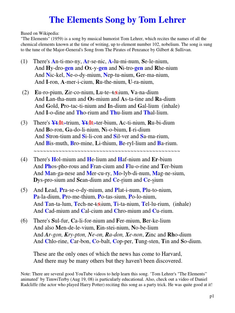 Cimitir Elevație Rămășițe The New Periodic Table Song Lyrics Sarotta Net