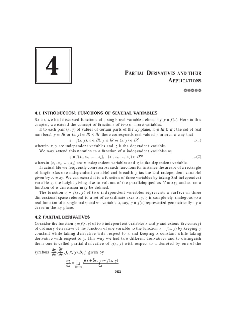 4 Partial Derivatives And Their Applications Pdf Derivative Variable Mathematics