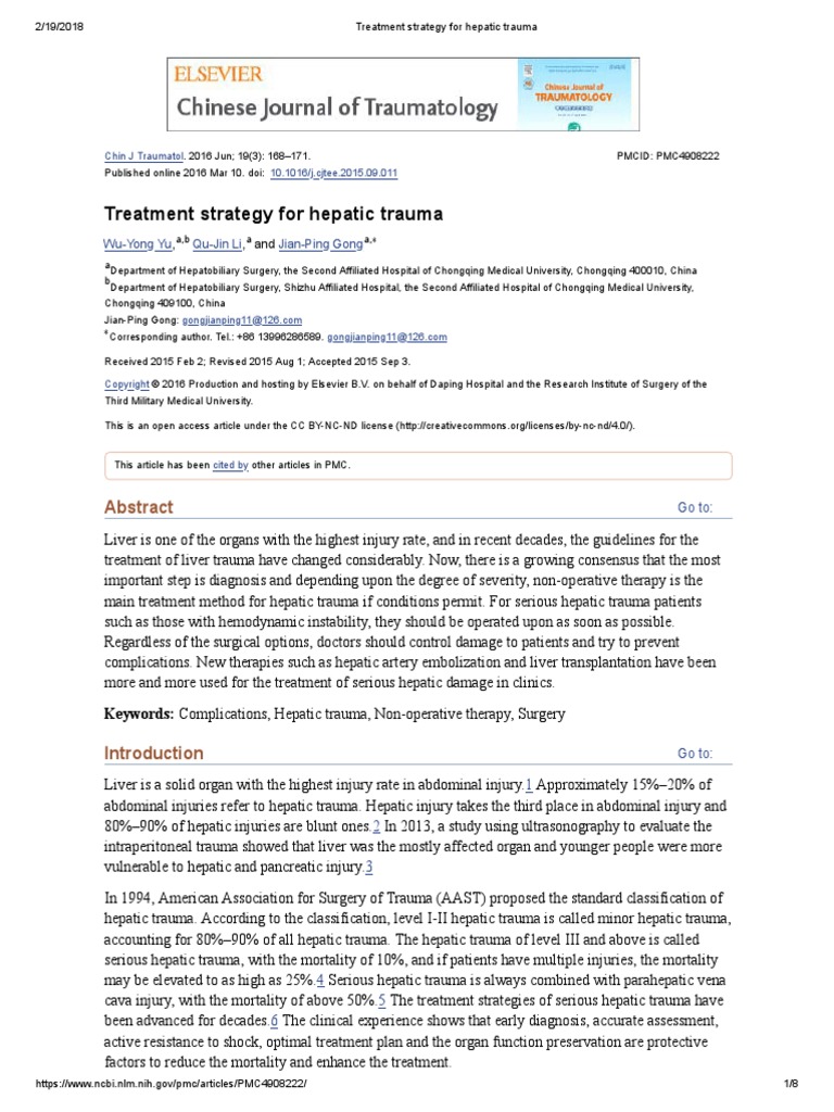 Treatment Strategy For Hepatic Trauma | PDF | Major Trauma | Surgery
