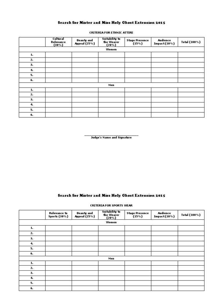 Criteria For Judging PDF Performing Arts Clothing