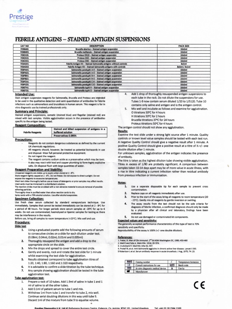 Kit Insert Widal Prastige | PDF