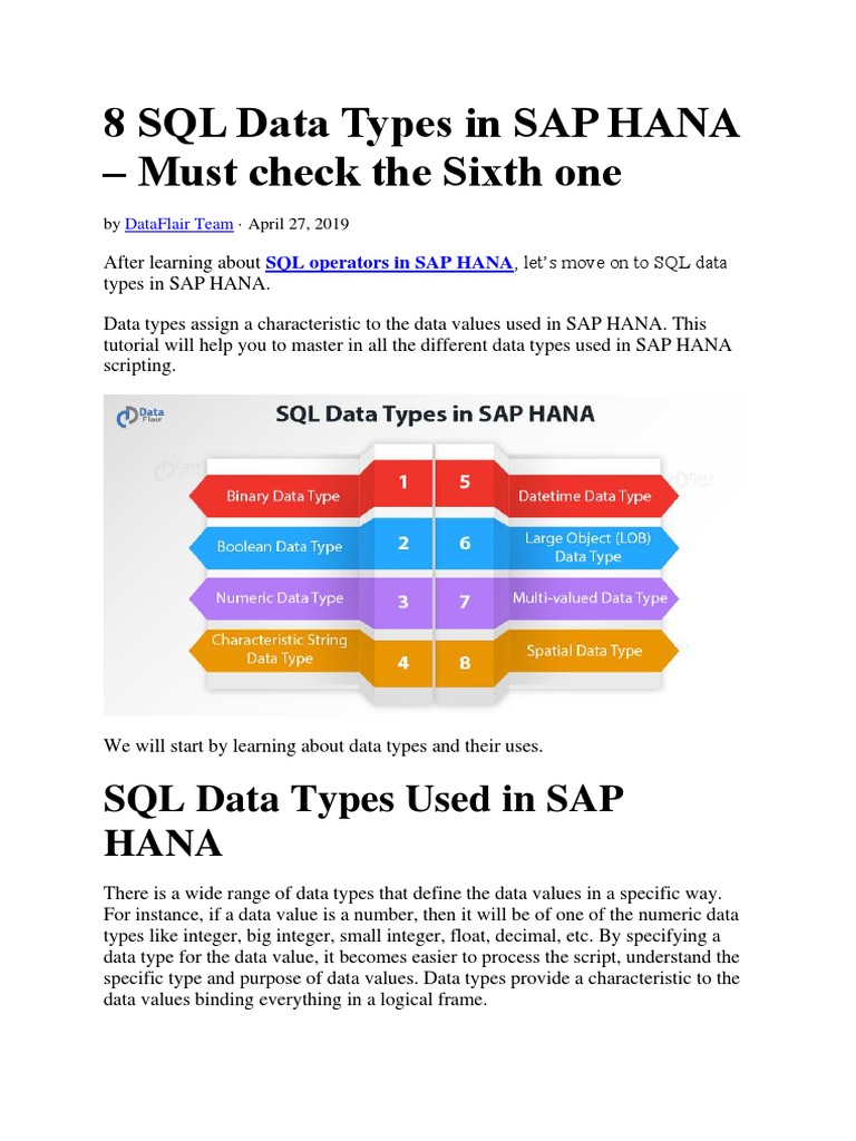 8 SQL Data Types in SAP HANA | PDF | Data Type | Integer (Computer Science)
