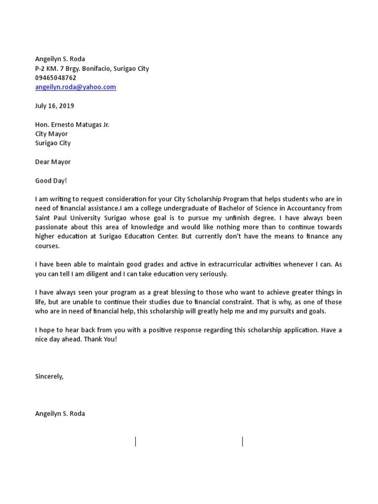 Application Letter For Scholarship | PDF | Social Science