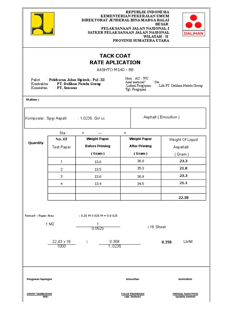 Tack Coat Application Rates AASHTO M140 | PDF