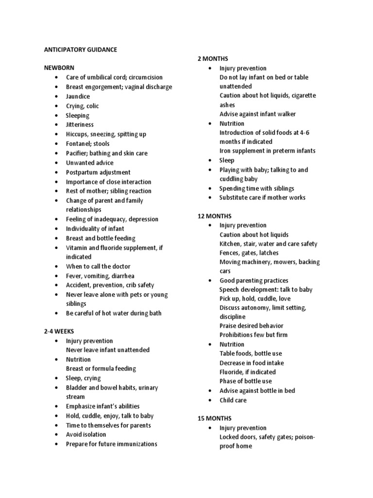 Anticipatory Guidance Newborn 2 Months Pdf Parenting Relationships