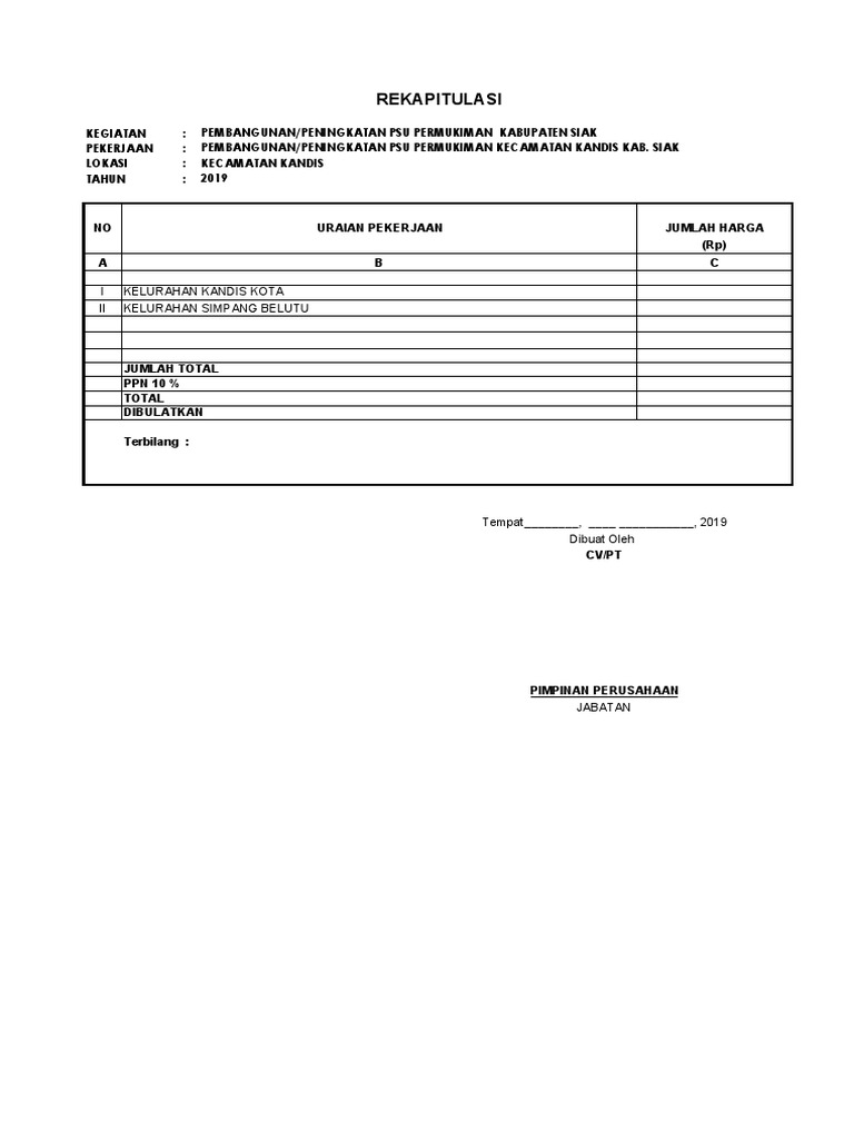 Rekapitulasi Proyek Kelurahan Kandis | PDF