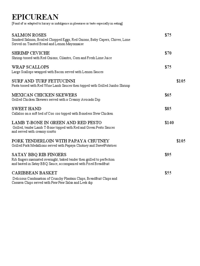 Levels Ultrabar and Lounge Epicurean Menu (Nov '10 - Jan '11) | PDF