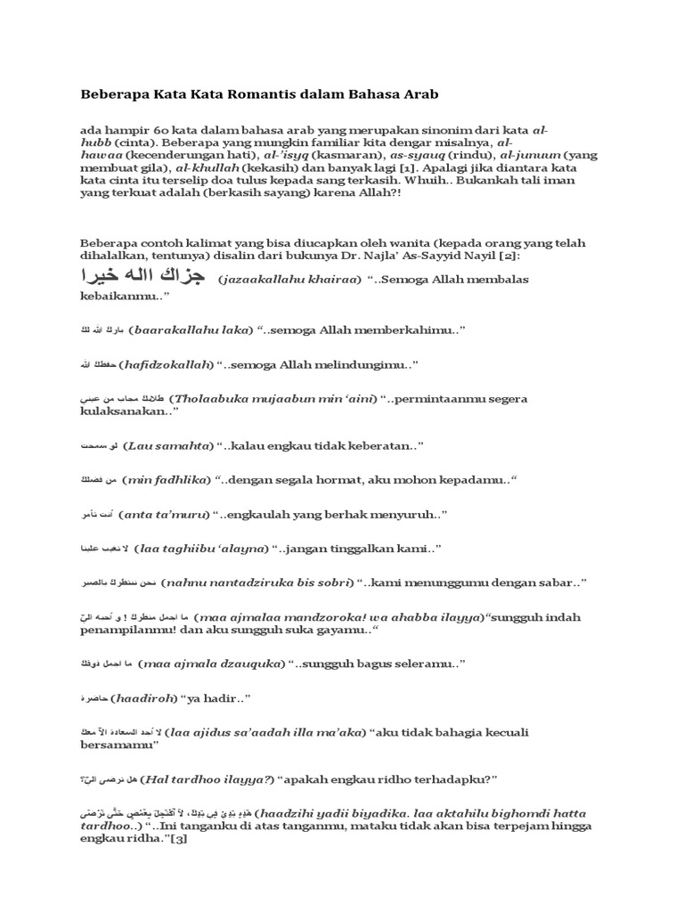 Beberapa Kata Kata Romantis Dalam Bahasa Arabdocx