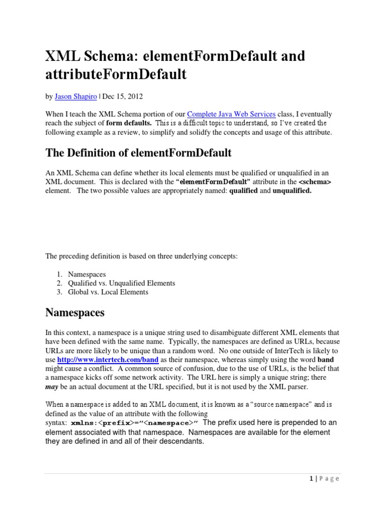 XML Schema: elementFormDefault Guide | PDF | Xml Schema | Namespace