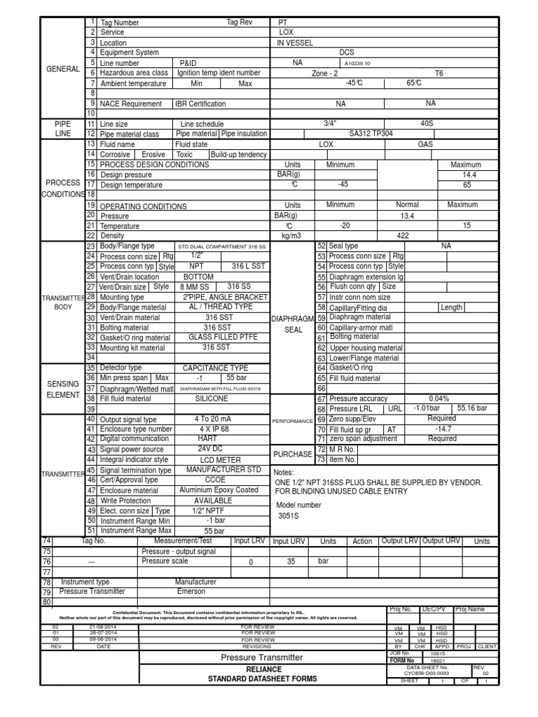 Datasheet For Pressure Transmitter PDF Pipe (Fluid Conveyance