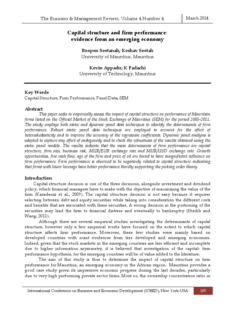 Capital Structure Impact on Firm Performance | PDF | Capital Structure ...