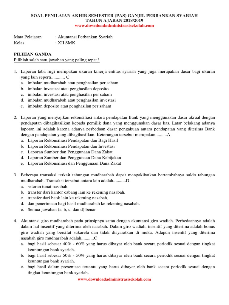 3 Soal Uas Smk Perbankan Syariah Kelas 12 K13 Semester 1 Pdf