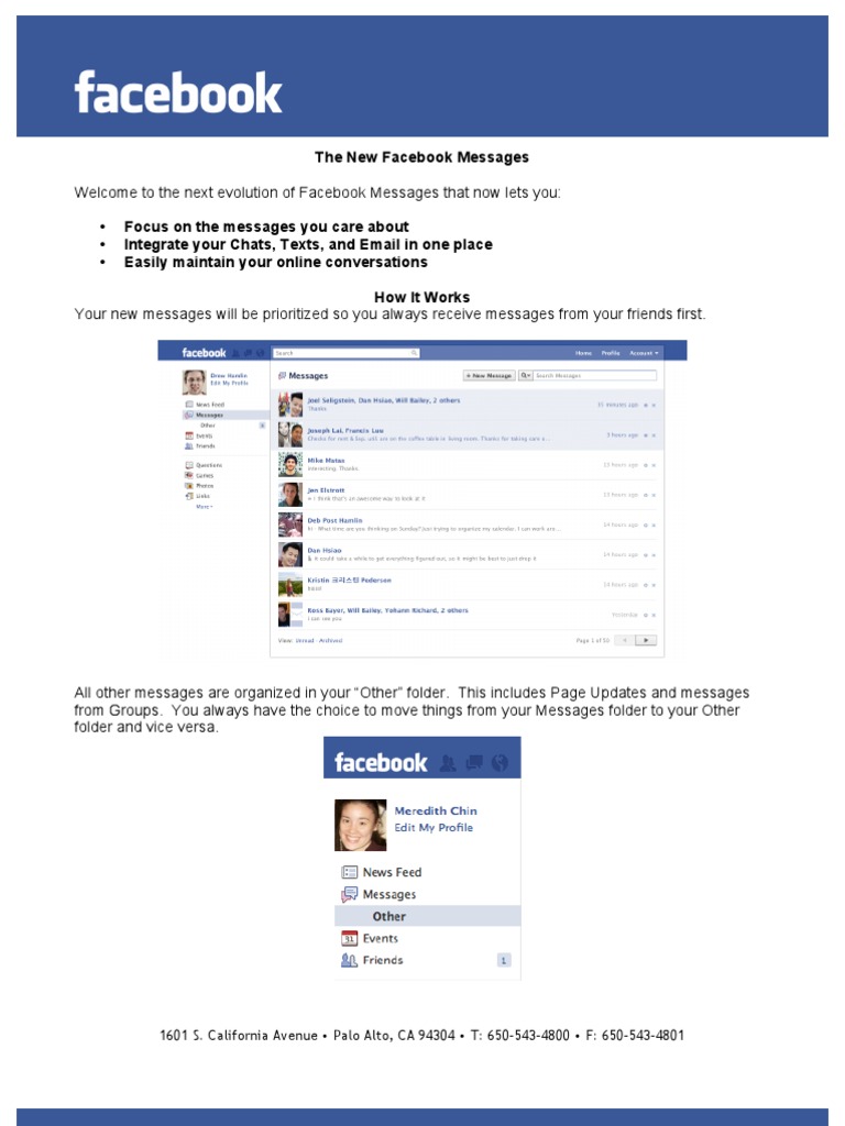 New Features in Facebook Messaging | PDF | Online Chat | Facebook