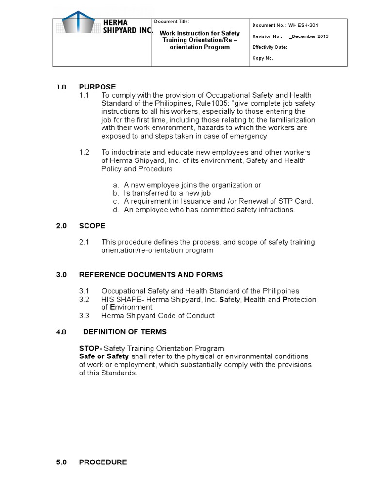 Safety Training Orientation Program | PDF | Occupational Safety And ...