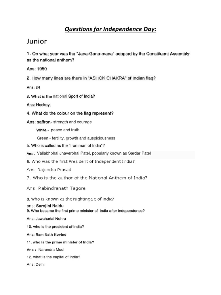 Independence Day Quiz Questions | PDF | Politics | Travel