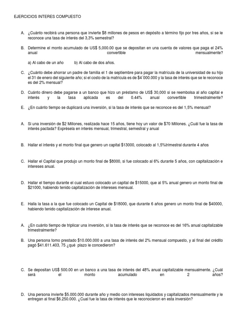 Ejercicios Interes Compuesto | PDF | Interés | Tasas de interés