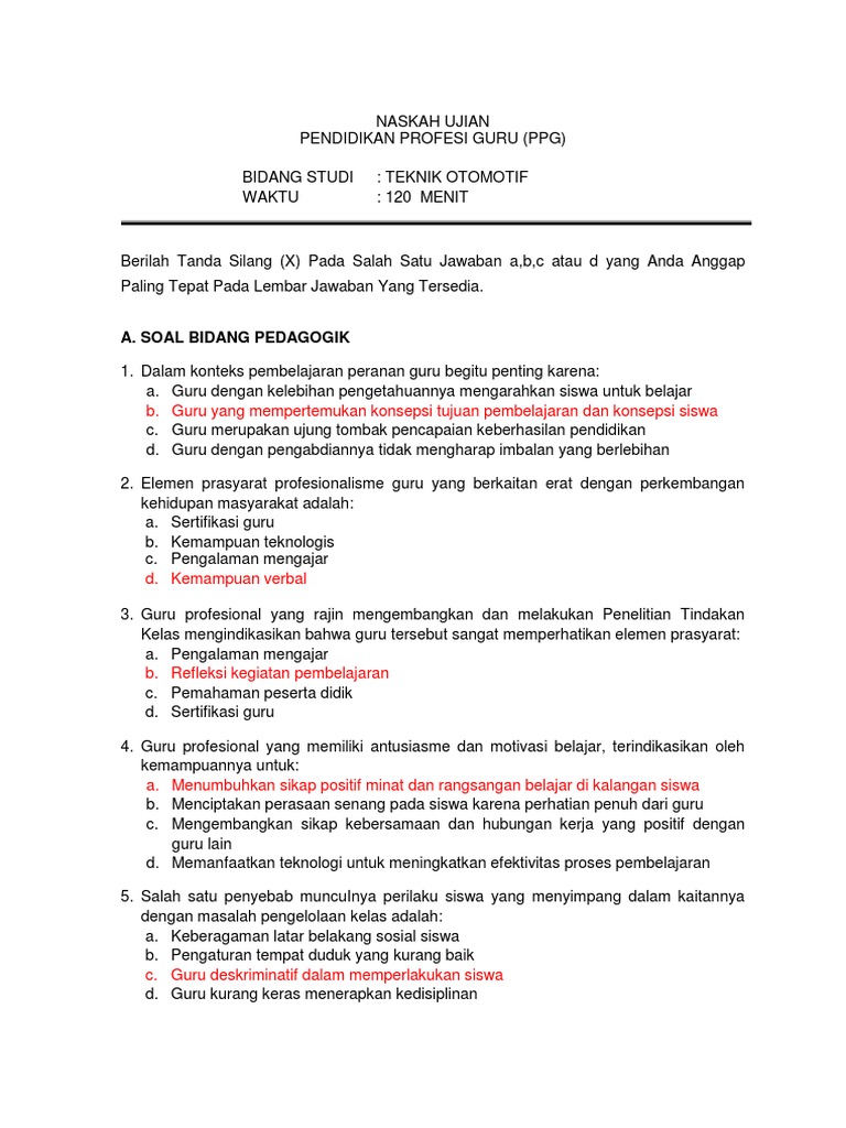 Naskah Soal Ppg Otomotif Set Kedua