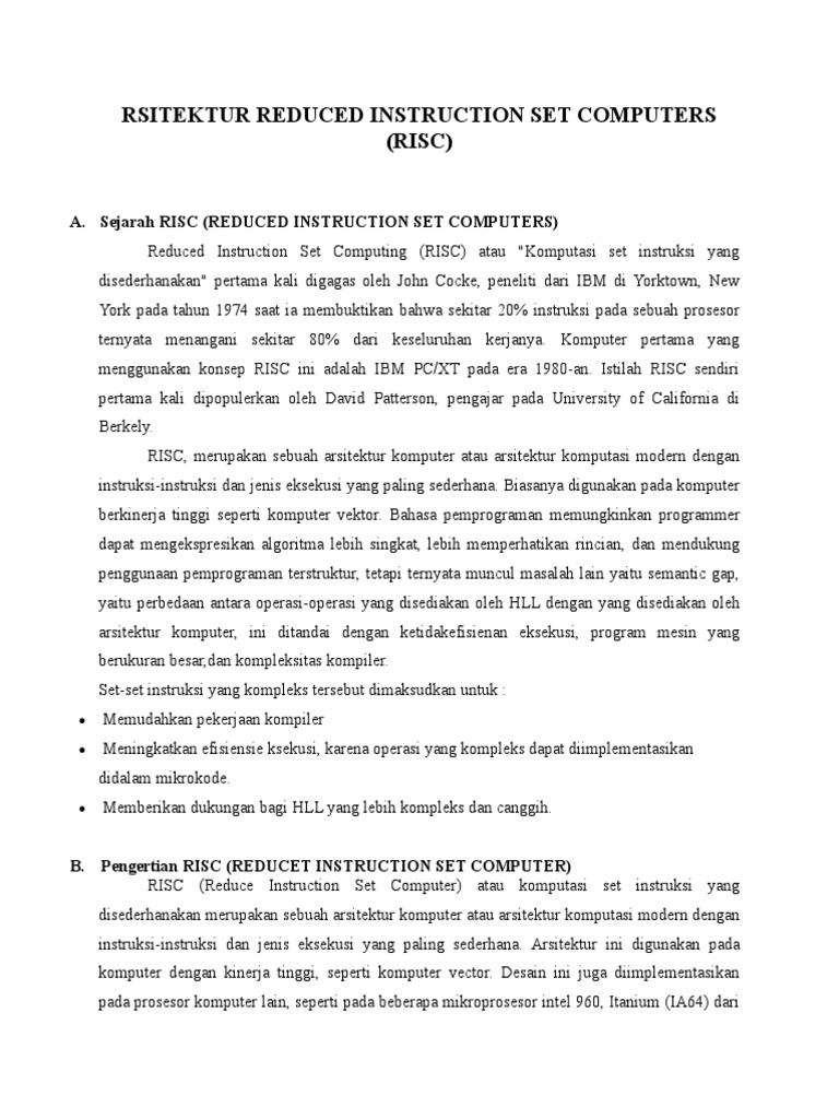 Rsitektur Reduced Instruction Set Computers | PDF | Komputer