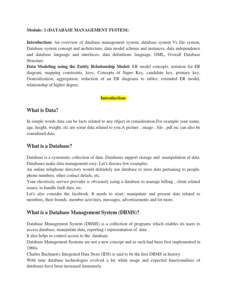 What Is Data?: Module: 1 (Database Management System) | PDF ...