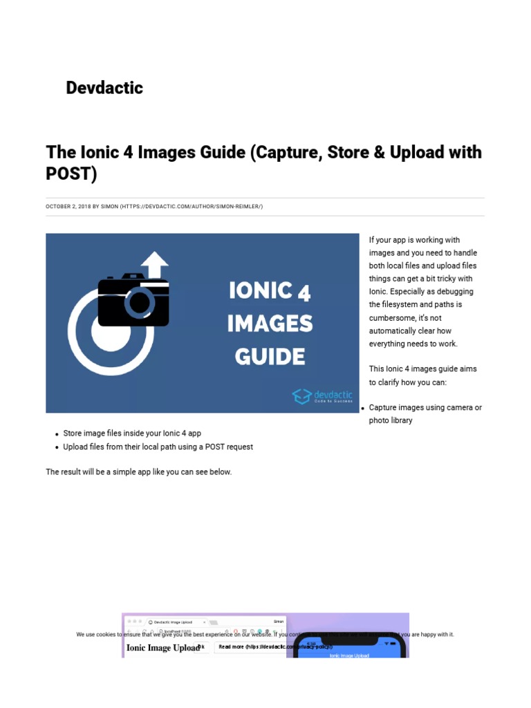 The Ionic 4 Images Guide (Capture, Store & Upload With POST) - Devdactic |  PDF | Http Cookie | Mobile App