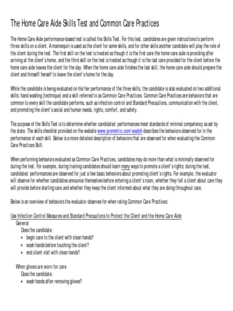 The Home Care Aide Skills Test and Common Care Practices Download