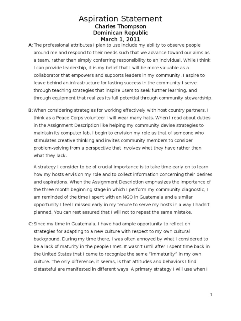 peace corps essay examples