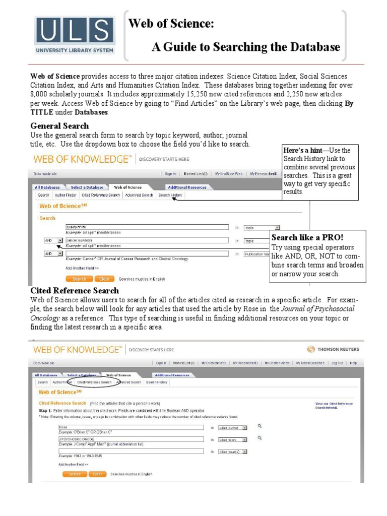 Web Of Science Search Guide Pdf Citation World Wide Web